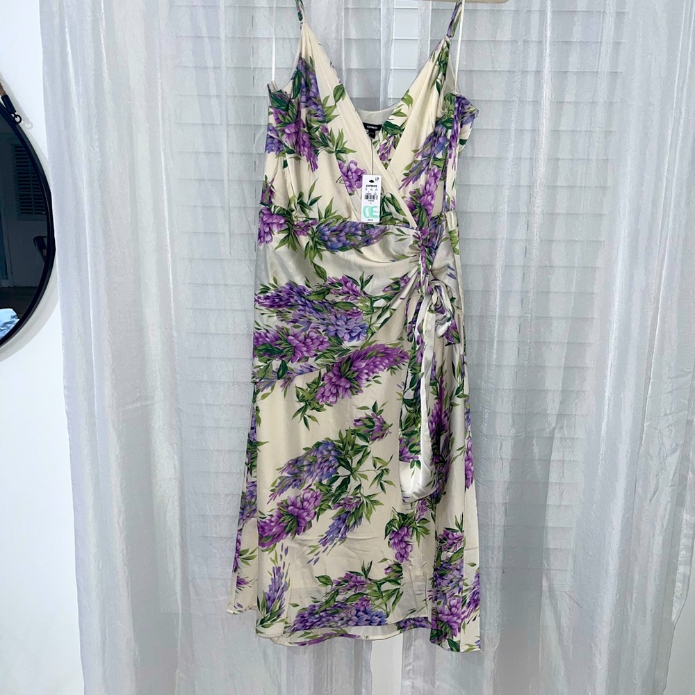 Express Floral V Neck Surplixe Silk dress